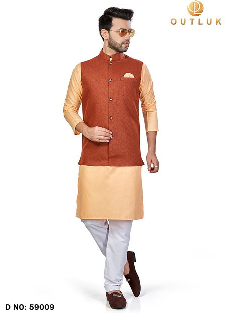 Orange Outluk Vol 59 Wedding Wear Kurta Pajama With Jacket Mens Collection 59009